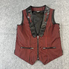 Vintage Goth Waistcoat Brocade Vest Corset Costume Punk Leather Red Black Stripe