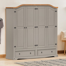 Corona Wardrobe 4 Door 2 Drawer Grey Wax Mexican Solid Pine by Mercers Furniture