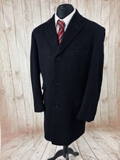 Crombie Style Overcoat Black Wool & Cashmere 46” Formal Greenwoods VGC