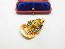 Gold Plate Egyptian Tutankhamun Death Mask Charm Pendant Vintage c1970