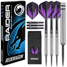 RED DRAGON Raiders 23g Tungsten Darts Set. Ringed Design with Flights and Stems