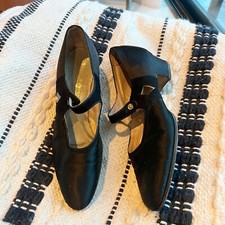 Vtg PALACE SHOE STORE 1920's Handmade Satin Mary Jane Flapper Shoes Black Sz