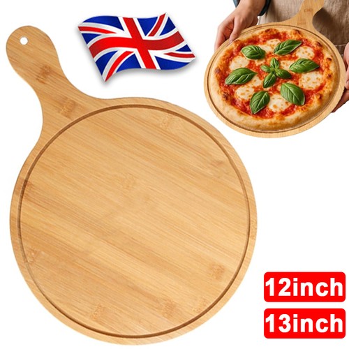 Round wooden pizza serving - wooden,