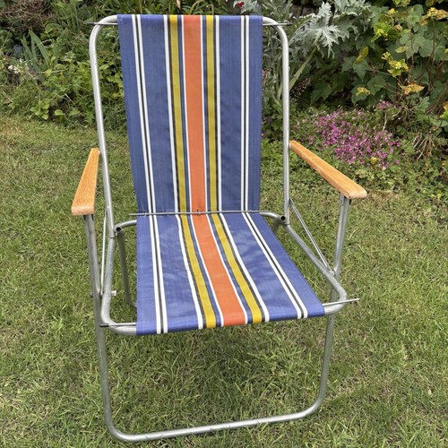Vintage blue striped deckchair - vintage,