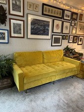 Dunelm Velvet Yellow Mustard Compact 2-Seater Sofa