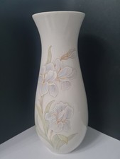 Vintage Hexagonal White Melba Ware Vase- Lillies Design - 25cm Tall