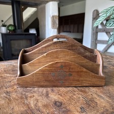 Vintage Wooden Letter Rack Desk Tidy   Compartments Mid Century Organiser 