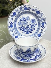 Vintage Hutschenreuther Blue Onion Cup Saucer Side/Tea Plate Trio 