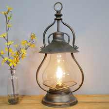 Aged Vintage Industrial Old Style Metal Table Light Lamp Lantern