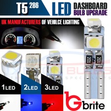 T5 286 3 LED SMD DASHBOARD BULBS CLOCK SPEEDO WEDGE BASE WHITE RED BLUE CAPLESS
