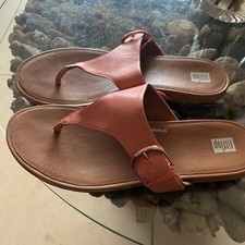 LADIES CORAL FIT FLOP REAL LEATHER TOE POST SANDALS MULES SIZE 9 UK 43 EU