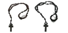 Wooden Rosary Bead Necklace With Cross Dark Brown & Black Womens Mens 66cm