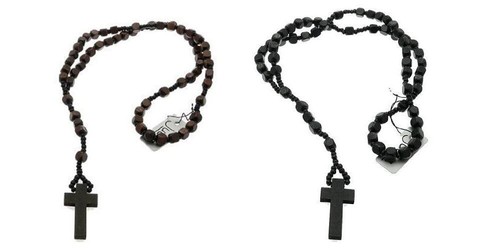 Wooden rosary bead necklace - wooden,