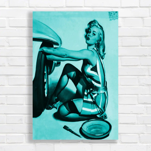 Retro pin girl teal canvas - retro, pin-up