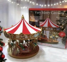 Mr Christmas Very Merry Carousel Santa Reindeer 50 Songs LED Lights Motion NOB!