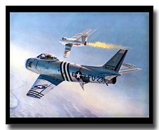 F86 Sabre shoots down Mig 15 jet fighters USAAF framed picture Keith Ferris free