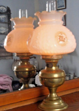 VINTAGE DUPLEX DBL WICK BRASS OIL LAMP  WITH SHADE CHIMNEY  21" HIGH WORKING 