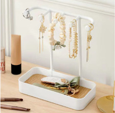 Metal Double Layer Jewellery Display Stand Organizer Wooden Base Tray Earing