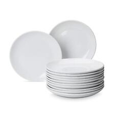 White Porcelain Plates Round Dessert Pasta Bowl 7'' Dishwasher Safe Set of 12 