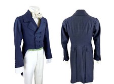 Blue Wool Regency Tailcoat - Bridgerton Inspired Double-Breasted Victorian Style