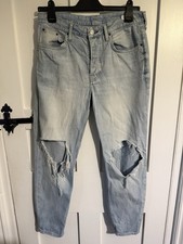 Size 10 W28 L32 Long Topshop Moto Light Blue Denim Ripped Jeans Y2K Vintage