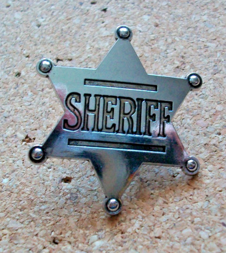 Silver sheriff pin badge - badge, metal