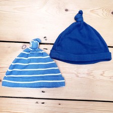 Next Navy Blue White Stripe Cotton Rib Top Knot Bobble Hat 0-3 Months Baby Boy