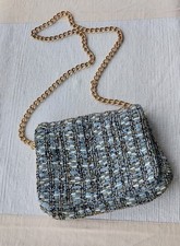 ZARA Blue Beaded Handbag Gold