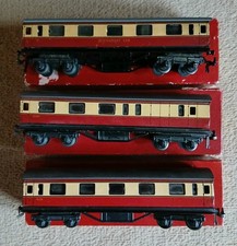 3 Trix Twin Crimson & Cream Coaches 1st,   3rd & Restaurant boxed.