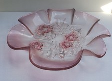 Vintage Walther Mikasa, Pink Frosted Floral Rosella Glass Bowl Dish, 1950s style