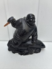 Vintage Haida Argillite Soap Stone Carved Sculpture Of Hunter With Seal