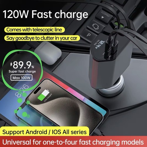 120w retractable car charger - retractable,