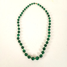 Vintage Heavy Malachite Green Beaded Necklace - 24" 60cm Long - Barrel Clasp