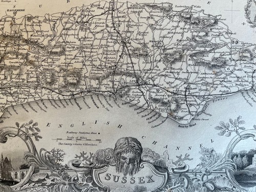 Antique county map - of, sussex