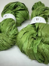 Sari Silk Ribbon Yarn – Chartreuse | 10m Recycled Silk for Crochet, mixed media