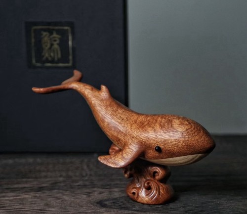 Handmade wooden whale - wooden, statue