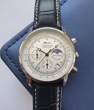 Men Chronograph Watch Moon Phase Aviator Pilot Business Quartz Leather Classic