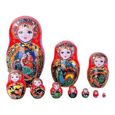 10PCS Russian Nesting Dolls Matryoshka Babushka Dolls Wooden Handmade Xmas Gift
