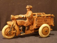Antique Original Hubley Cast Iron Harley Davidson Crash Car Motorcycle Toy Trike