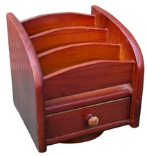 Wooden Rotating Letter Storage Rack, Coaster Storage Etc, Brown, with Drawer