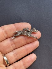 Vintage Sterling Silver Marcasite Horse And Jockey Rider Equestrian Brooch Pin