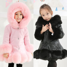 Kids Girls Winter Quilted Coat Jacket Puffer Faux Fur Hooded Long Coat New Parka