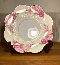 Vintage AYNSLEY Cake Plate  Pink triple Cabbage Roses , black and gilt