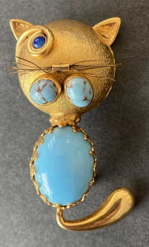Rare kitty cat gold tone - gold, faux