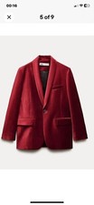 New Zara Collection Dark Red Garnet Christmas 2023 Velvet Blazer  XL