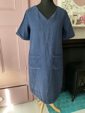 White Stuff Navy Linen Pinafore Dress Size 14