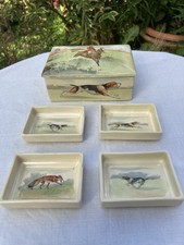 Royal Doulton Antique Cigarette Box with 4 Miniature Trays. Hunting Scenes