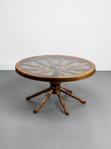 Vintage oak ships wheel coffee - ships,