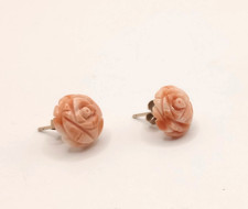 9ct Gold Carved Coral Earrings Rose Flower