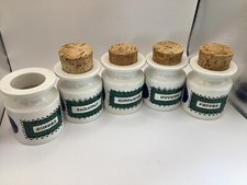 5 X PORTMEIRION "TALISMAN" DESIGN CORKED SPICE JARS FROM THE EARLY 1960’s.